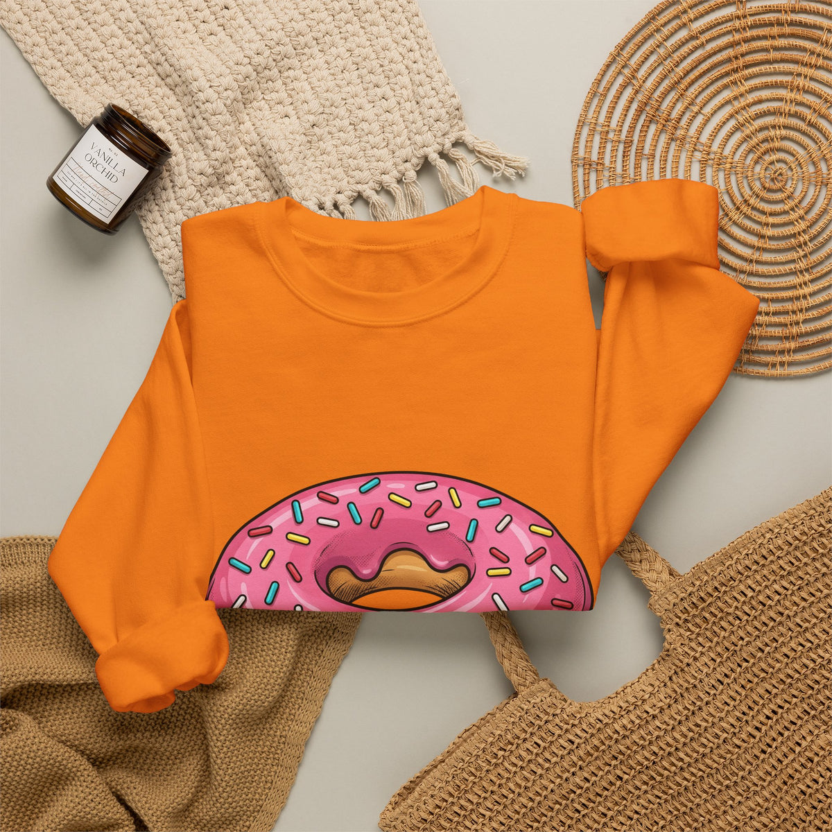 Donut Image Sweatshirt Desserts Cuisine Gift Women Comic Sweatshirt Doughnut Sweatshirt Pastry Fan Cartoon Sweatshirt Food Graphic Modern Nonpareils Sweatshirt