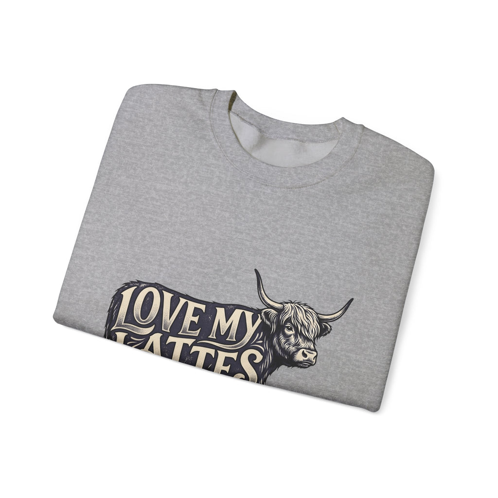 Fuzzy Cattle Sweatshirt Coffee Creatures Gift Women Classic Sweatshirt Cow Sweatshirt Coffee Fan Vintage Sweatshirt Animal Graphic Outline Latte Cup Sweatshirt