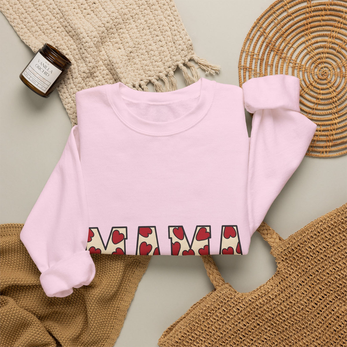 Heart Pattern Text Sweatshirt Moms Family Gift Women Bold Sweatshirt Typography Sweatshirt Motherhood Fan Graphic Sweatshirt Clan Graphic Retro Red Hearts