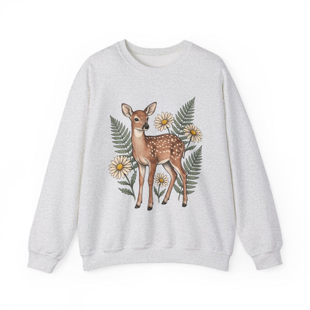 Deer Illustration Sweatshirt Boho Chic Outdoor Gift Women Floral Sweatshirt Fawn Sweatshirt Bohemian Fan Botanical Sweatshirt Wilderness Graphic Retro Flower