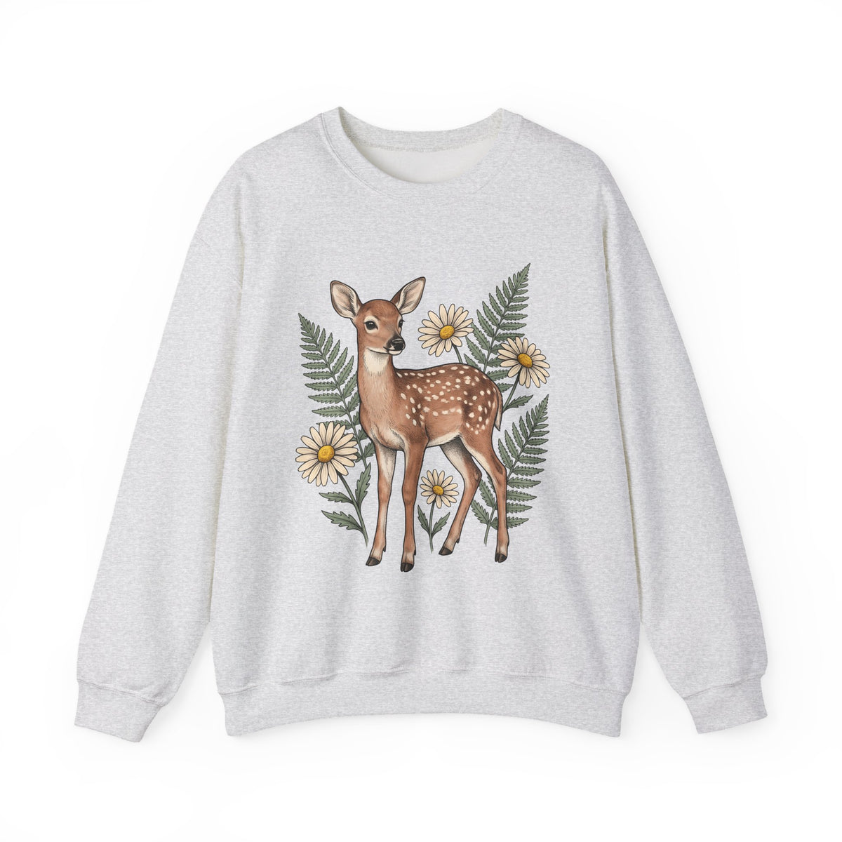 Deer Illustration Sweatshirt Boho Chic Outdoor Gift Women Floral Sweatshirt Fawn Sweatshirt Bohemian Fan Botanical Sweatshirt Wilderness Graphic Retro Flower