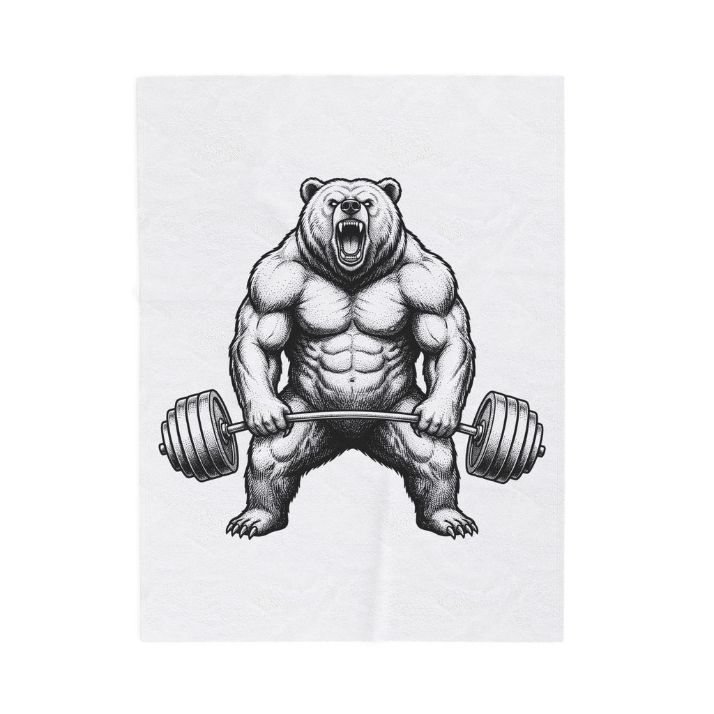 Muscular Bear Blanket Gym Wildlife Gift Women Ink Blanket Grizzly Blanket Fitness Enthusiast Tattoo Blanket Animal Graphic Retro Weight Blanket