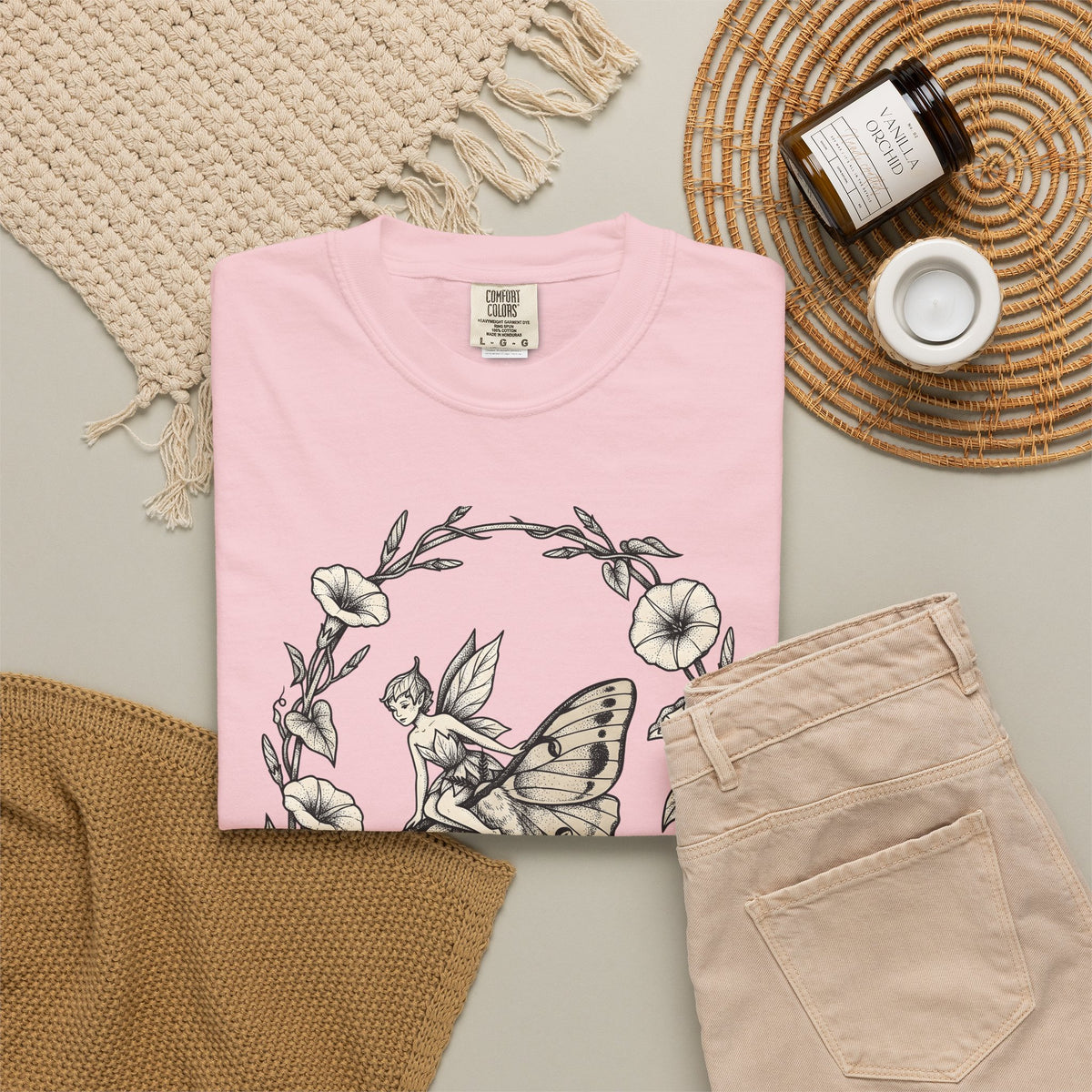 Butterfly Fairy T-Shirt Fairy Mythical Gift Women Nature T-Shirt Fairy T-Shirt Fae Fan Earthy T-Shirt Magical Graphic Antique Wreath T-Shirt