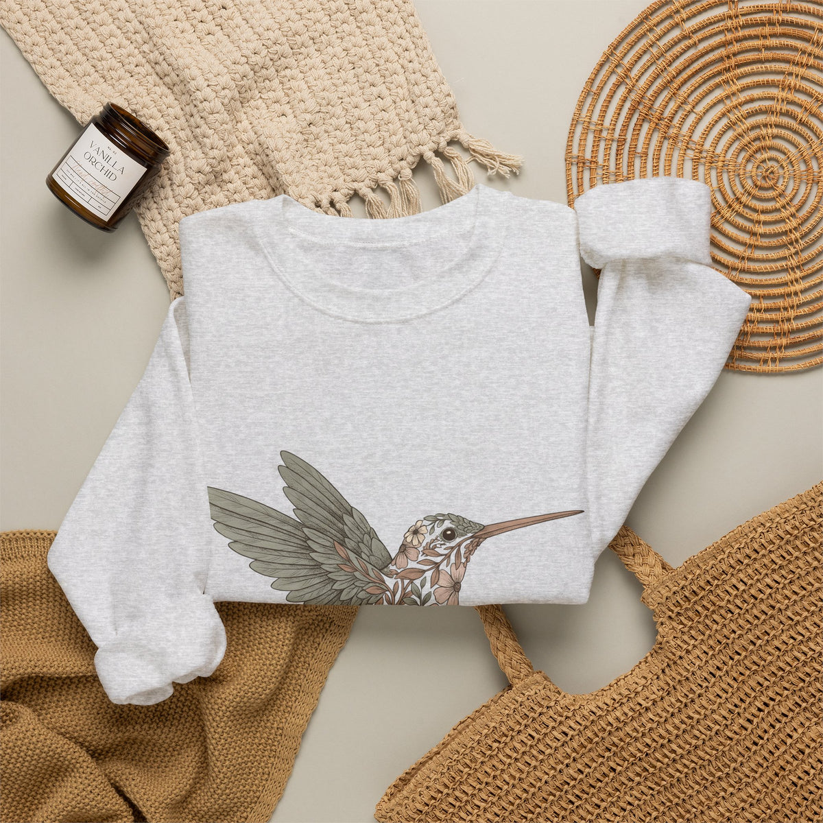 Hummingbird Floral Sweatshirt Boho Chic Nature Gift Women Boho Sweatshirt Hummingbird Sweatshirt Bohemian Fan Tribal Sweatshirt Environmental Graphic Hand