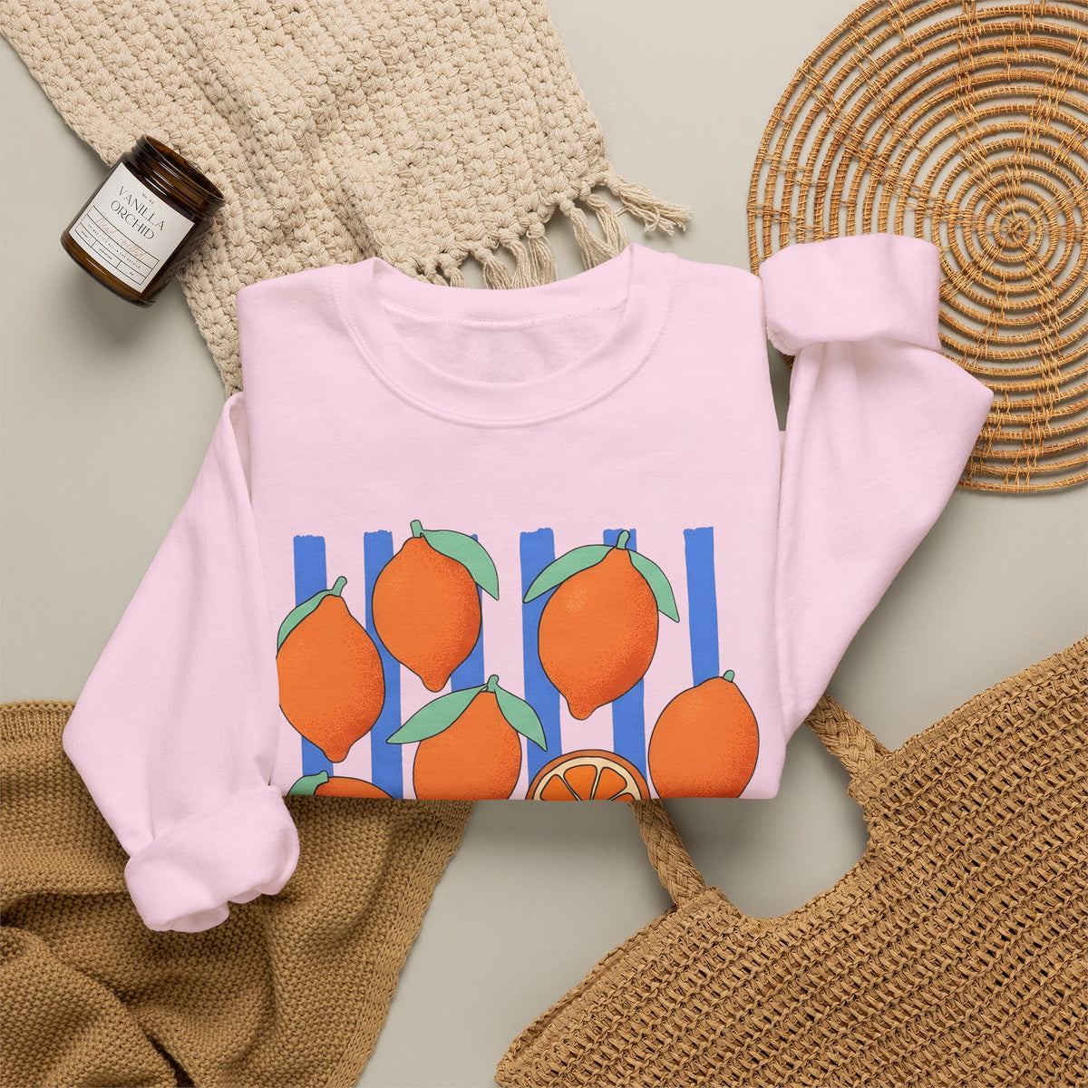 Lemon Fruit Sweatshirt Drinks Vacation Gift Women Cartoon Sweatshirt Citrus Sweatshirt Beverage Fan Cocktail Graphic Classic Orange Segment Sweatshirt