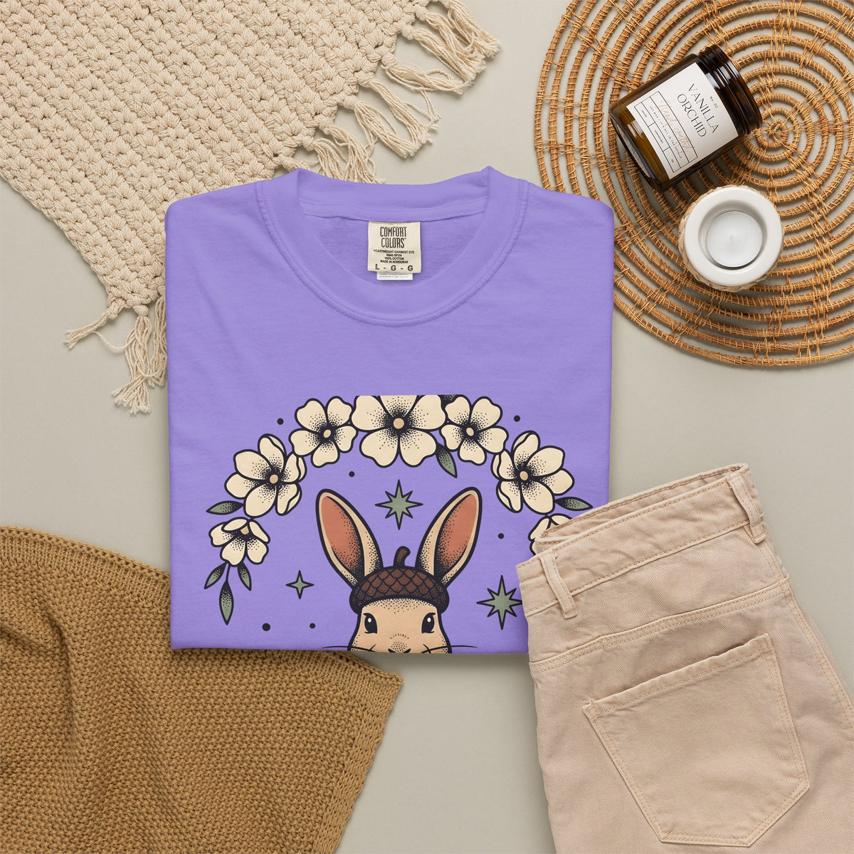 Peaceful Hare T-Shirt Yoga Critter Gift Women Folk T-Shirt Rabbit T-Shirt Yoga Enthusiast Folk Art T-Shirt Animal Graphic Line Art Garden Loop