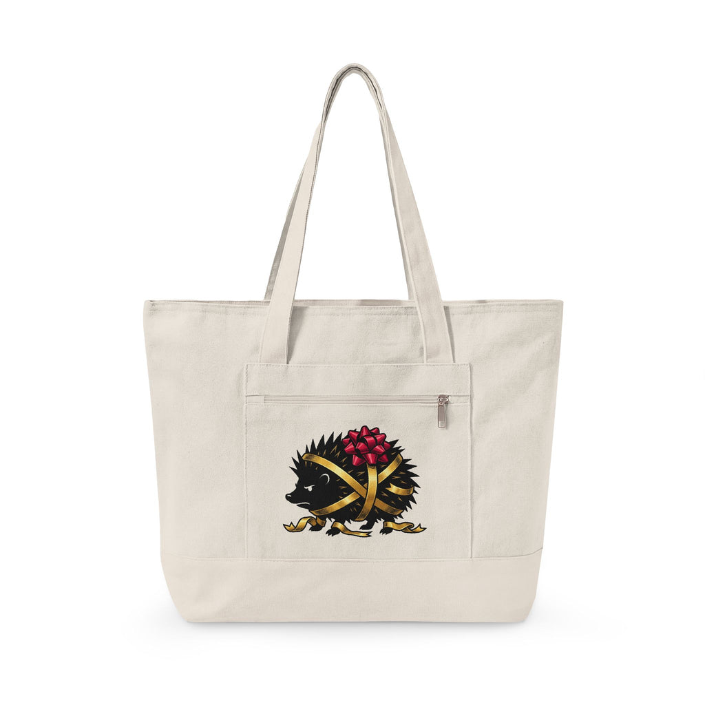 Hedgehog Present Christmas Fauna Gift Comic Porcupine Xmas Fan Cartoon Wildlife Heavy Bow Tote Bag