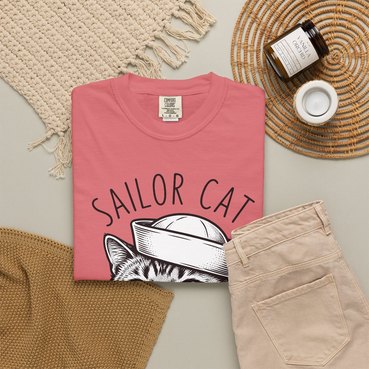 Cat Head T-Shirt Cat Sea Gift Women Sketch T-Shirt Kitten T-Shirt Cat Fan Feline T-Shirt Nautical Graphic Oceanic Design Line Art Captain Hat