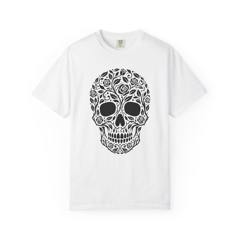Blossom Skull T-Shirt St. Valentine's Day Macabre Gift Women Line Art T-Shirt Sugar Skull T-Shirt Valentine Fan Hand Drawn T-Shirt Dark Graphic