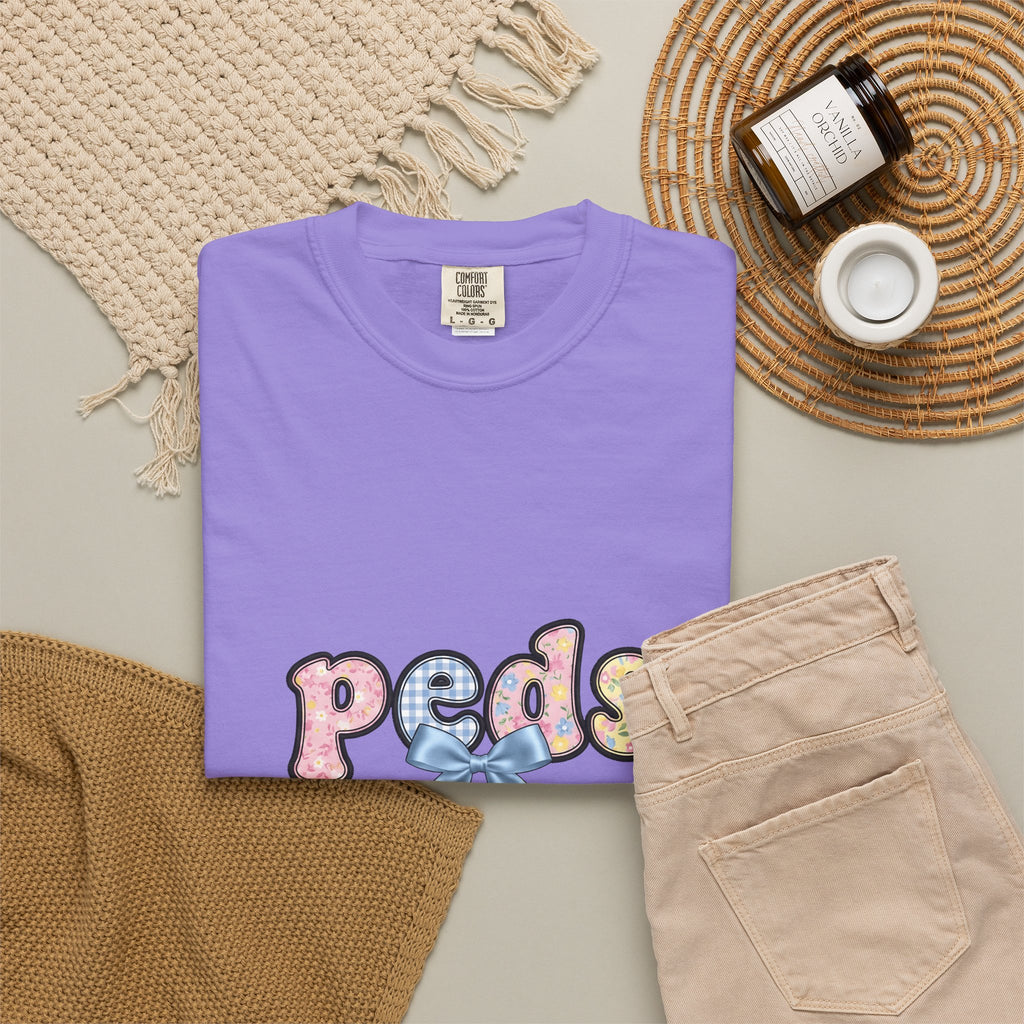 Pastel Fabric Typography T-Shirt Nurse Flower Gift Women Adorable T-Shirt Textile T-Shirt Nursing Enthusiast Typography T-Shirt Floral Graphic Old