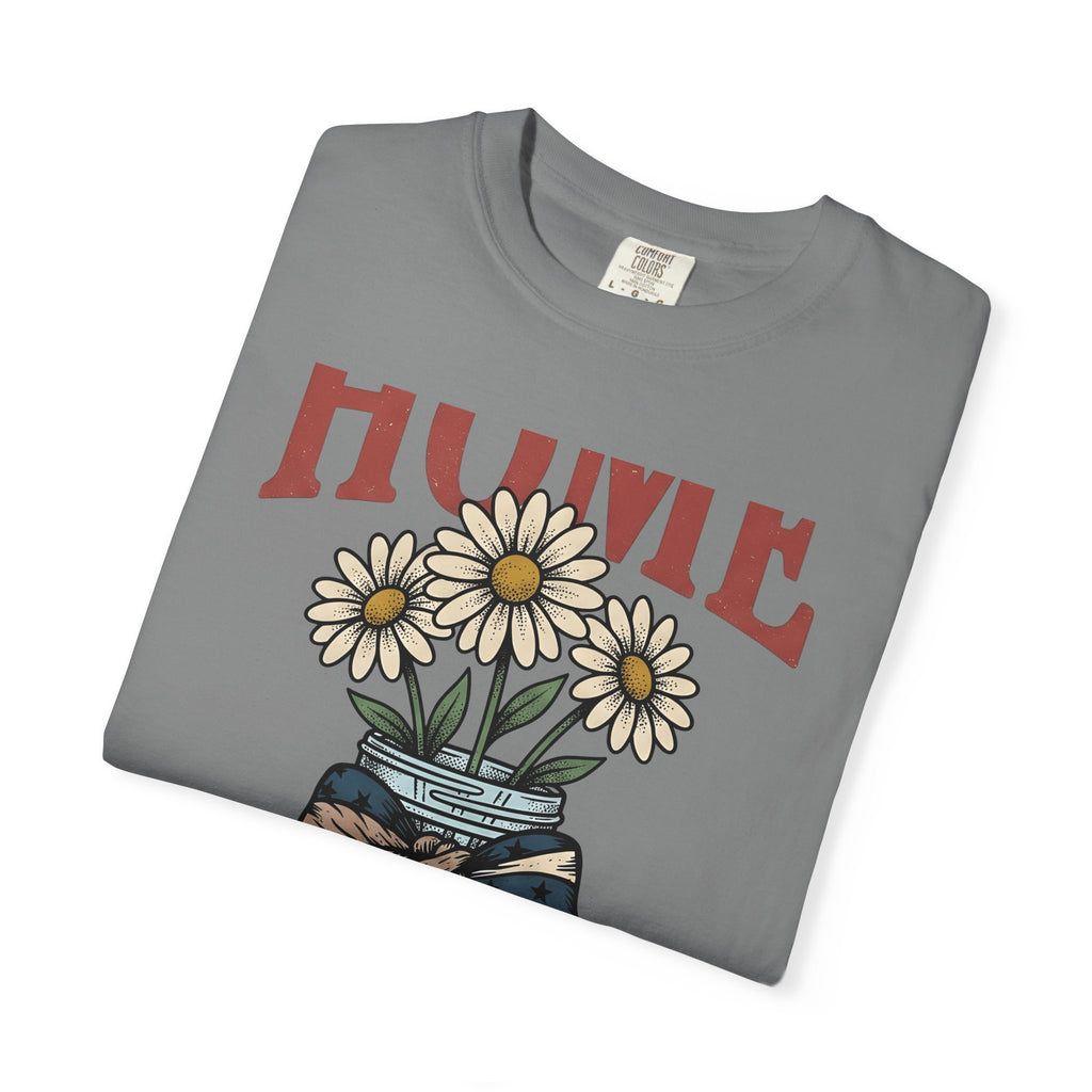 Daisy Glass Jar T-Shirt America Country Gift Women Retro T-Shirt Mason Jar T-Shirt Patriot Fan Vintage T-Shirt Rural Graphic Sketch Flag Ribbon