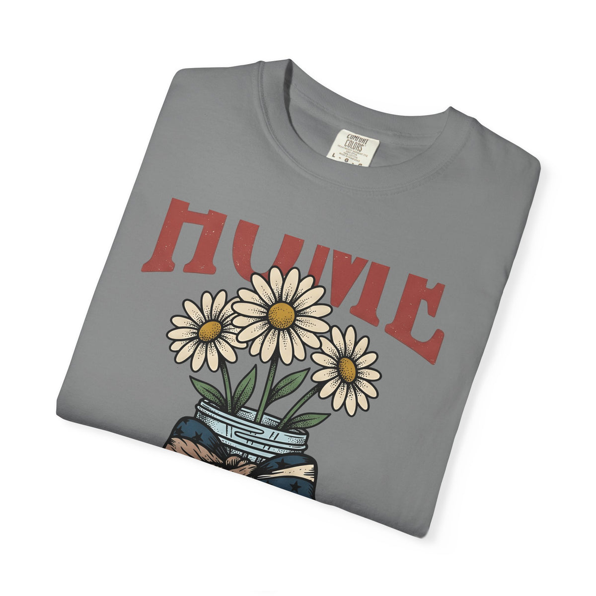 Daisy Glass Jar T-Shirt America Country Gift Women Retro T-Shirt Mason Jar T-Shirt Patriot Fan Vintage T-Shirt Rural Graphic Sketch Flag Ribbon