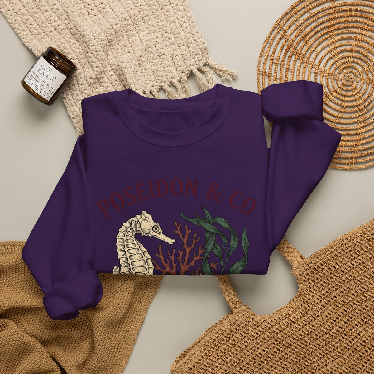 Seahorse Ocean Coastal Gift Old School Seahorse Marine Fan Sea Creature Coastal Ink Sweatshirt