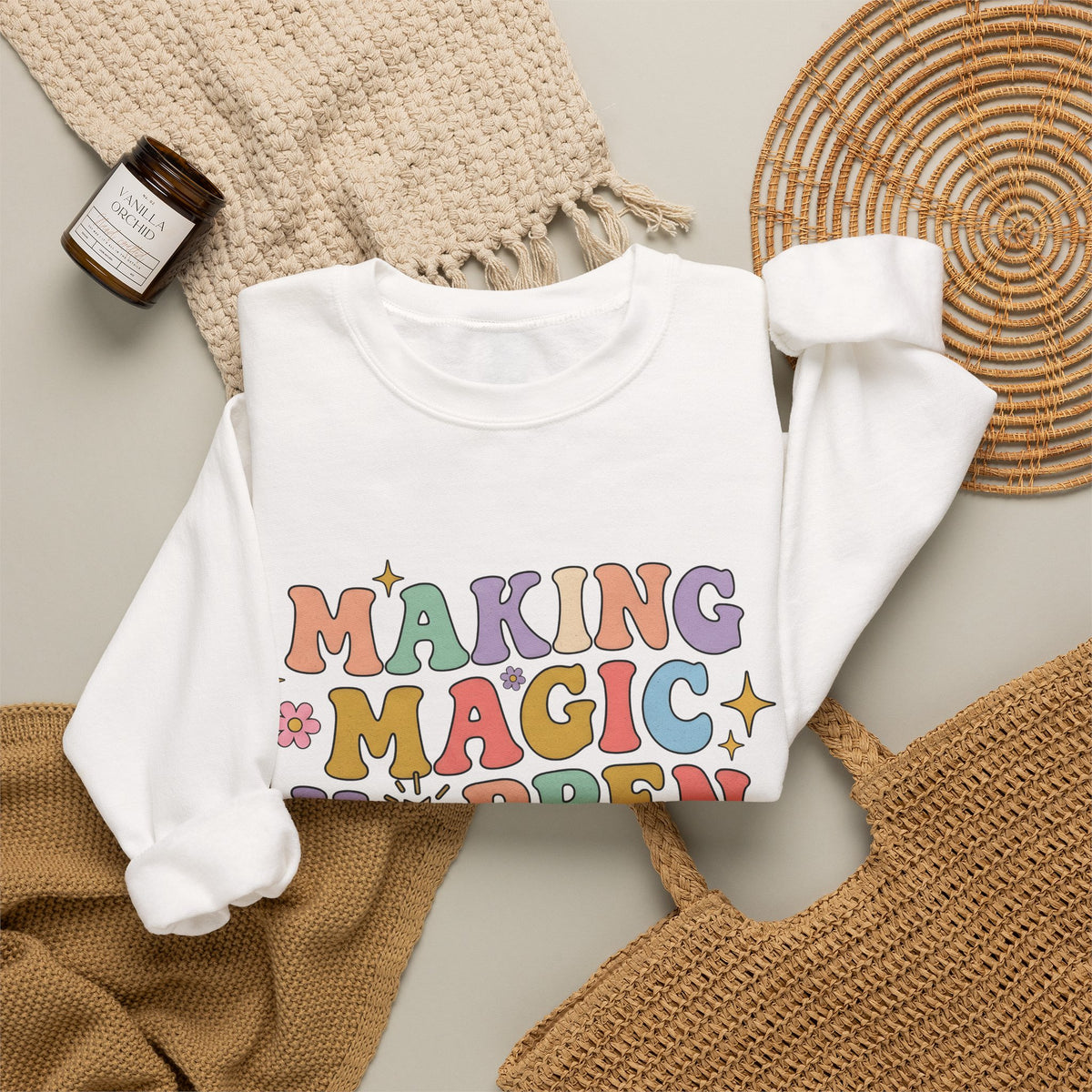Enchanted Rod Design Sweatshirt Teachers Thanks Gift Women Line Art Sweatshirt Magic Wand Sweatshirt Educator Enthusiast Illustration Graphic Appreciation
