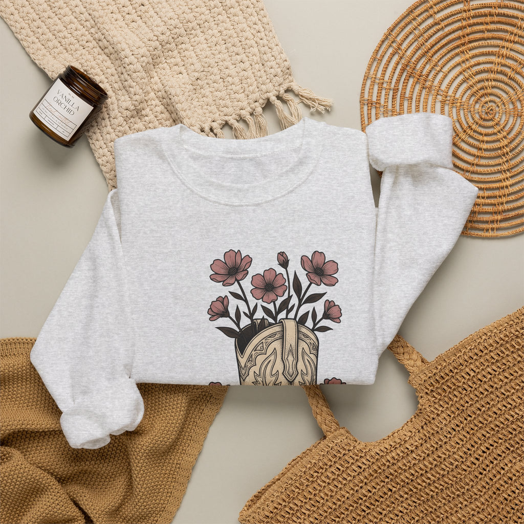 Leather Boot Sweatshirt Moms Ranch Gift Women Southwestern Sweatshirt Boot Sweatshirt Mom Enthusiast Western Sweatshirt Farmhouse Graphic Sketch Bouquet Sweatshirt