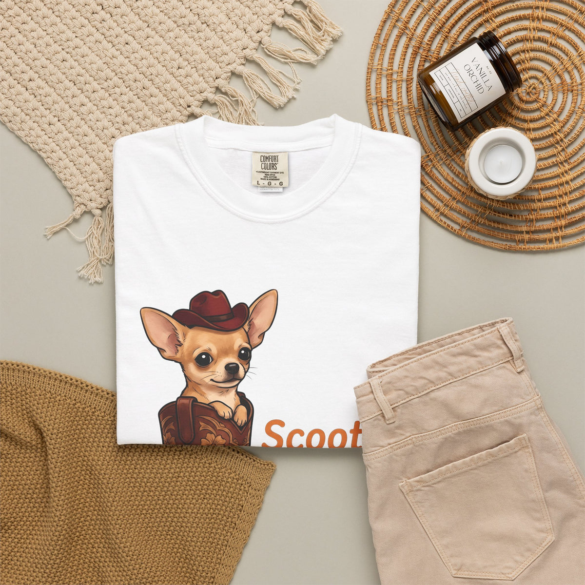 Chihuahua Cowboy T-Shirt Dog Country Gift Women Hand Drawn T-Shirt Puppy T-Shirt Dog Fan Illustrated T-Shirt Country Graphic Rustic Cowboy Boot