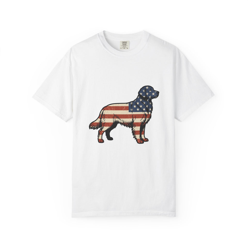 Golden Retriever T-Shirt 4th Of July Pets Gift Women Retro T-Shirt Dog T-Shirt Independence Day Fan Vintage T-Shirt Animal Graphic Sketch Usa Flag