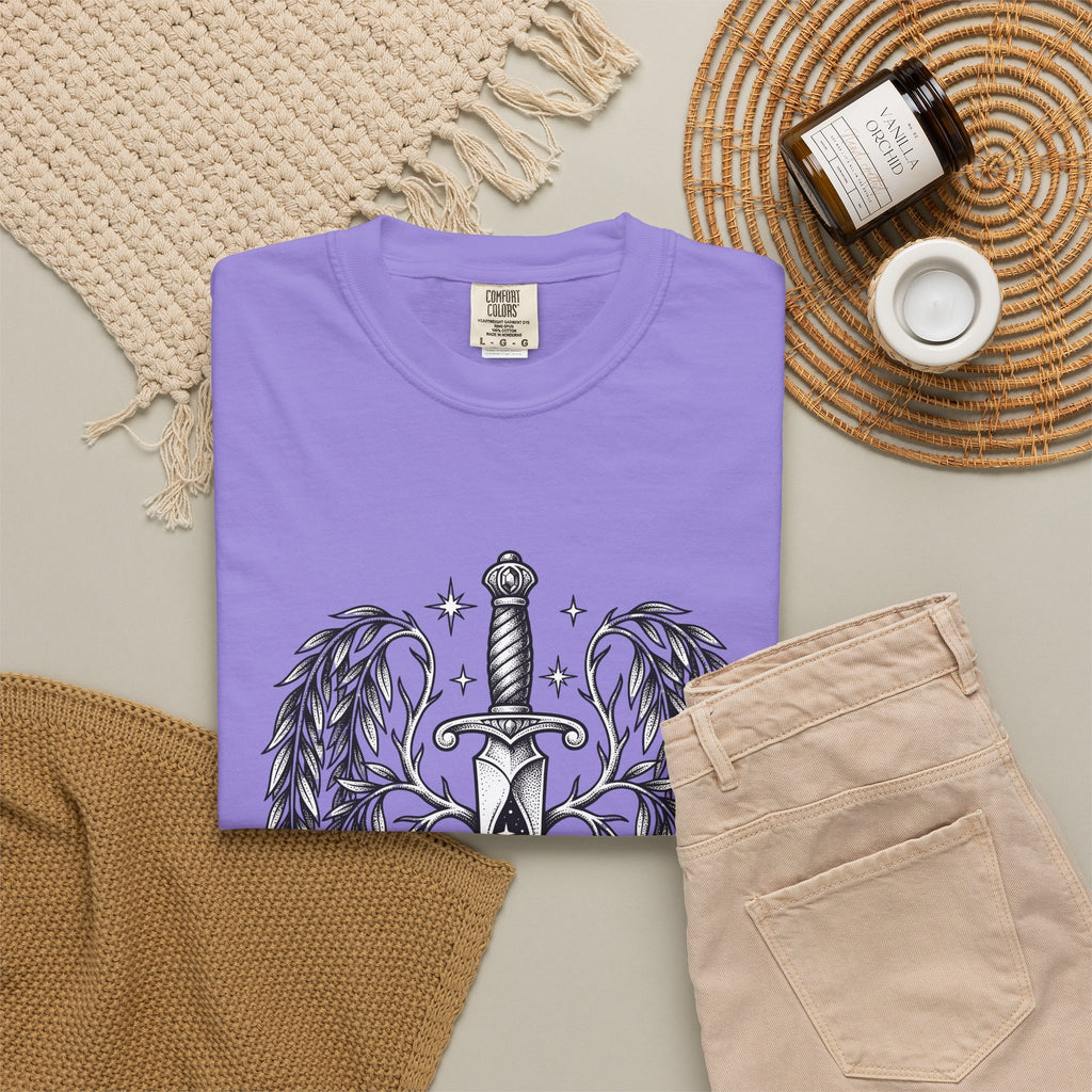 Dagger Wings T-Shirt Boho Chic Gothic Gift Women Tattoo T-Shirt Angel Wings T-Shirt Bohemian Fan Ink T-Shirt Dark Graphic Vintage Stars T-Shirt