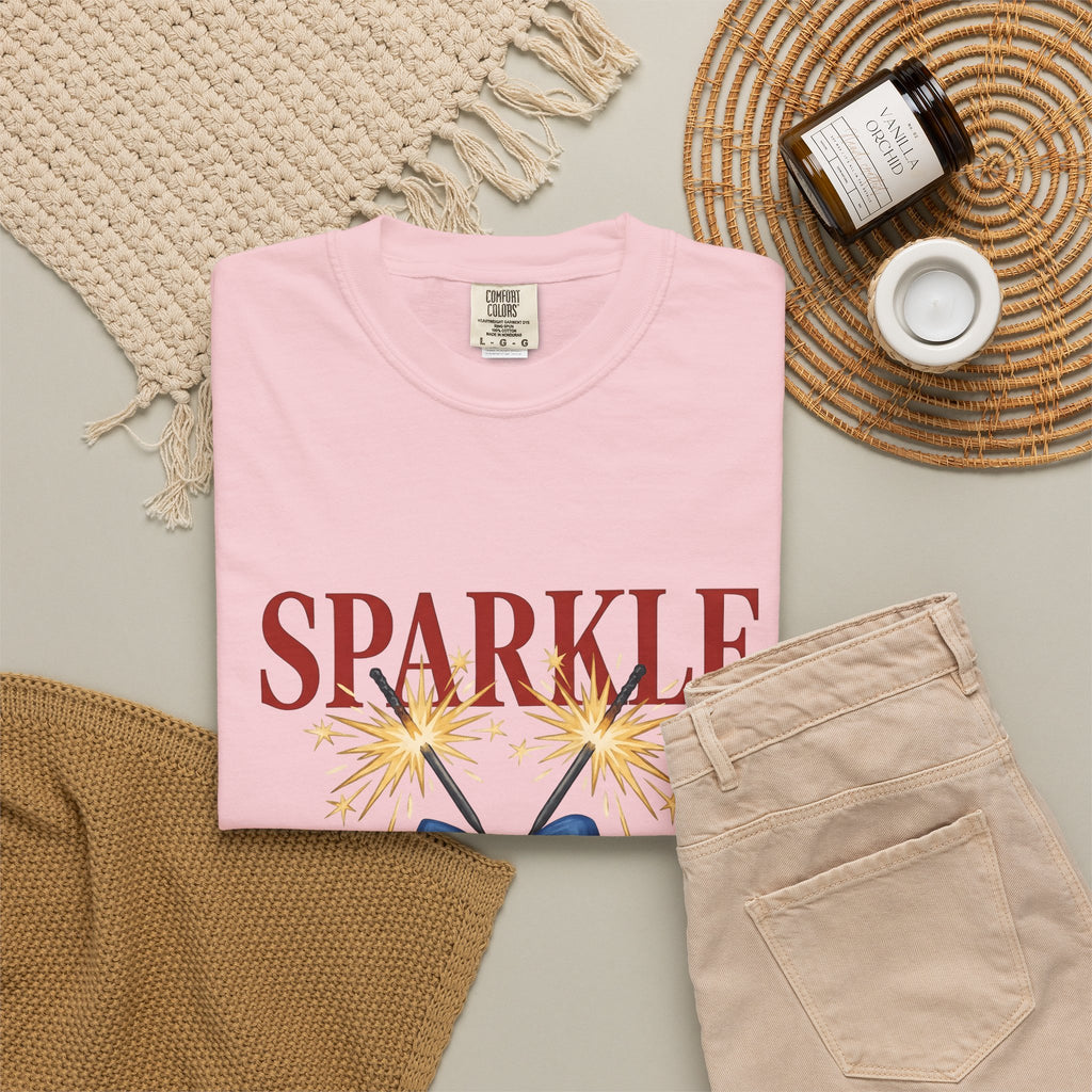 Sparkler Bow T-Shirt 4th Of July America Gift Women Hand Painted T-Shirt Sparkler T-Shirt Independence Day Fan Painted T-Shirt Patriotic Graphic