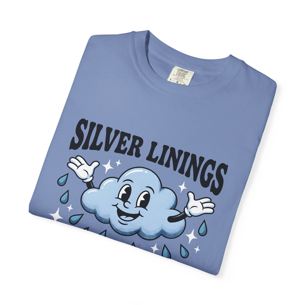 Happy Cloud T-Shirt Funny Positivity Gift Women Cartoon T-Shirt Cloud T-Shirt Humor Fan Comic T-Shirt Optimistic Graphic Retro Raindrops T-Shirt