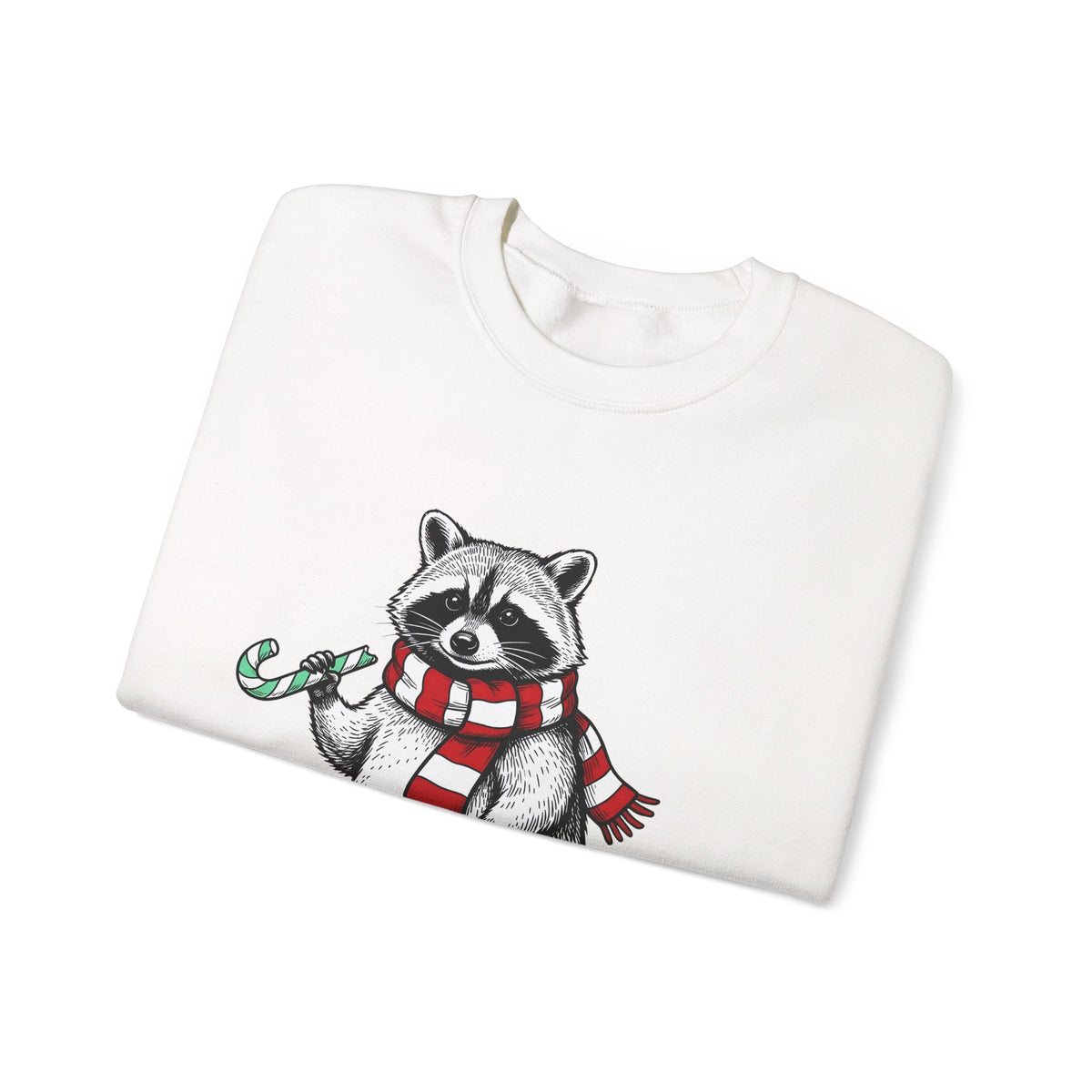 Raccoon Illustration Sweatshirt Animals Holiday Gift Women Sketch Sweatshirt Trash Panda Sweatshirt Wildlife Fan Drawing Graphic Christmas Retro Peppermint