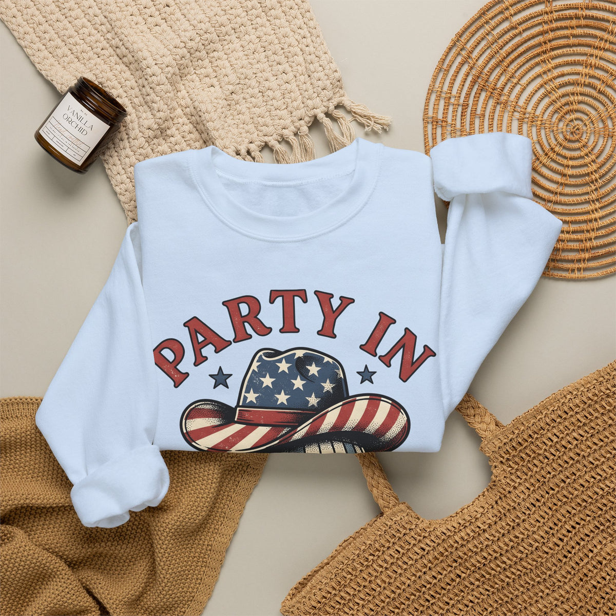 Disco Hat Cowboy Sweatshirt 4th Of July Flag Gift Women Distressed Sweatshirt Western Cowboy Sweatshirt Independence Day Fan Vintage Sweatshirt Patriotic