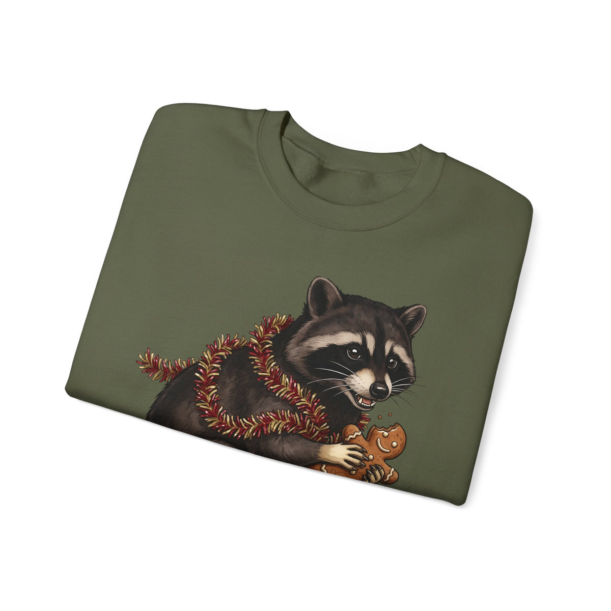 Raccoon Graphic Sweatshirt Christmas Animal Gift Women Cute Sweatshirt Trash Panda Sweatshirt Xmas Fan Wildlife Graphic Illustration Hand Drawn Gingerbread
