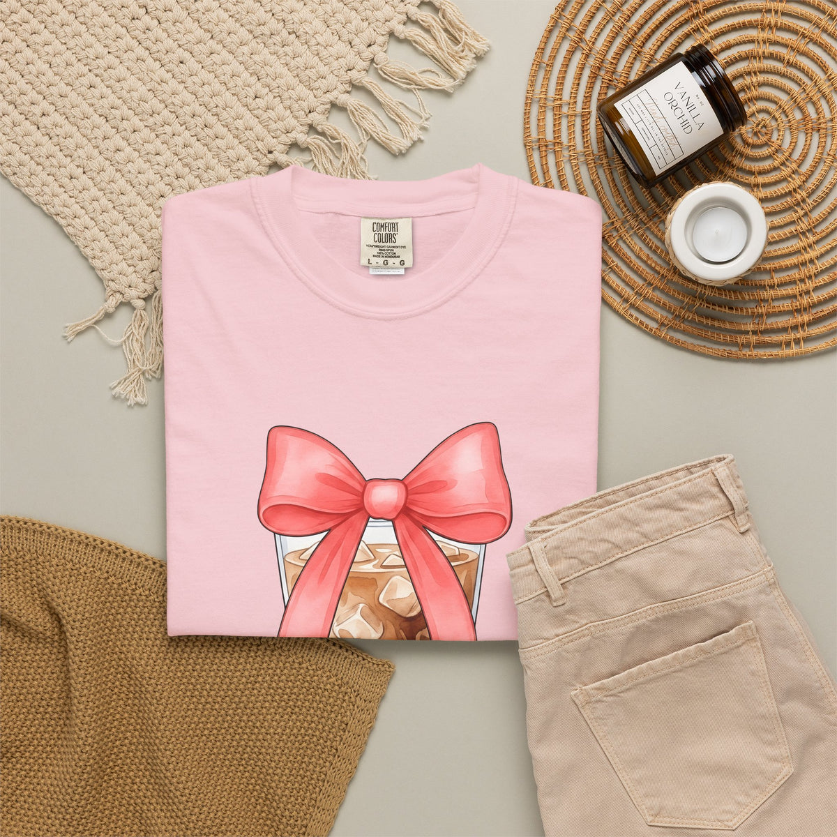 Iced Coffee T-Shirt Coffee Mom Gift Women Watercolor T-Shirt Cold Brew T-Shirt Coffee Fan Watercolour T-Shirt Mother Graphic Hand Drawn Pink Bow