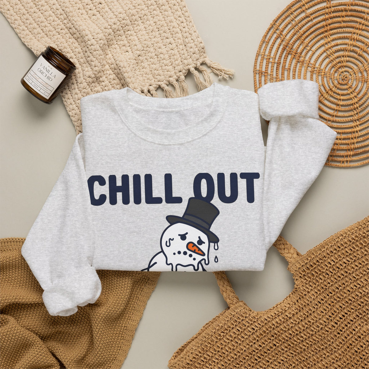 Melting Snowman Sweatshirt Christmas Comedy Gift Women Illustration Sweatshirt Frosty Sweatshirt Xmas Fan Drawing Graphic Sketch Top Hat Sweatshirt