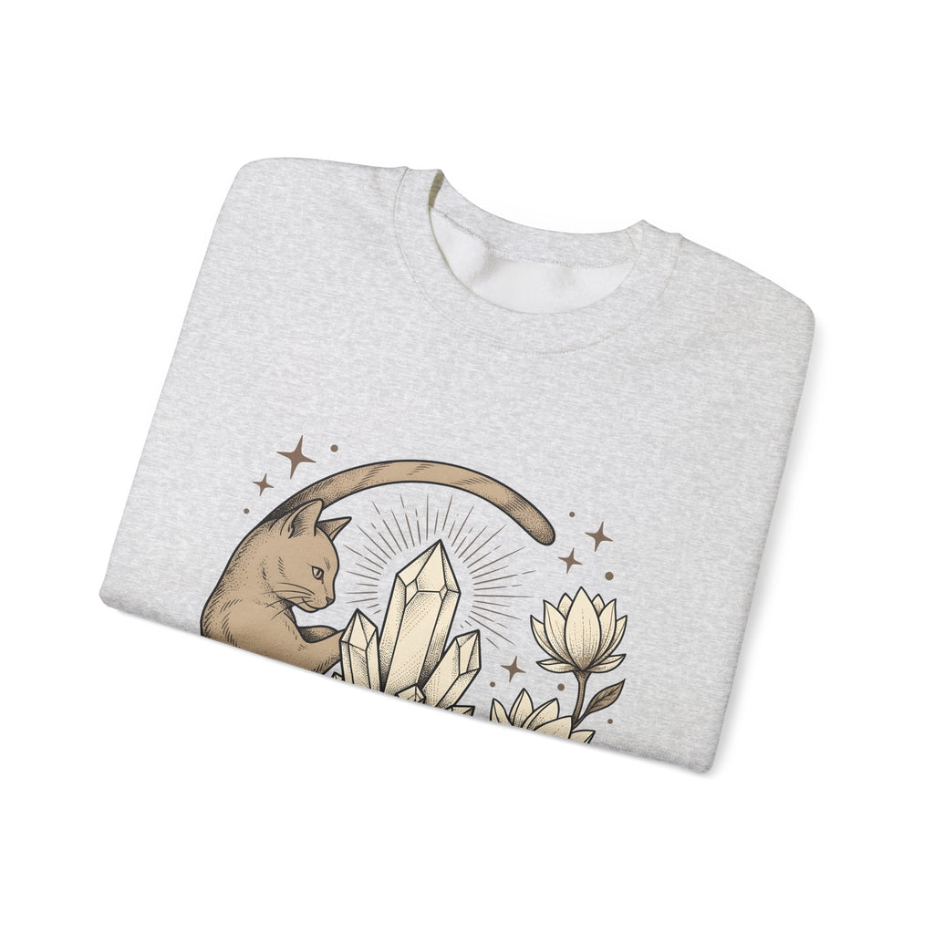 Kitty Stone Sweatshirt Cat Esoteric Gift Women Bohemian Sweatshirt Cat Sweatshirt Cat Fan Mystical Graphic Classic Lotus Blossom Sweatshirt