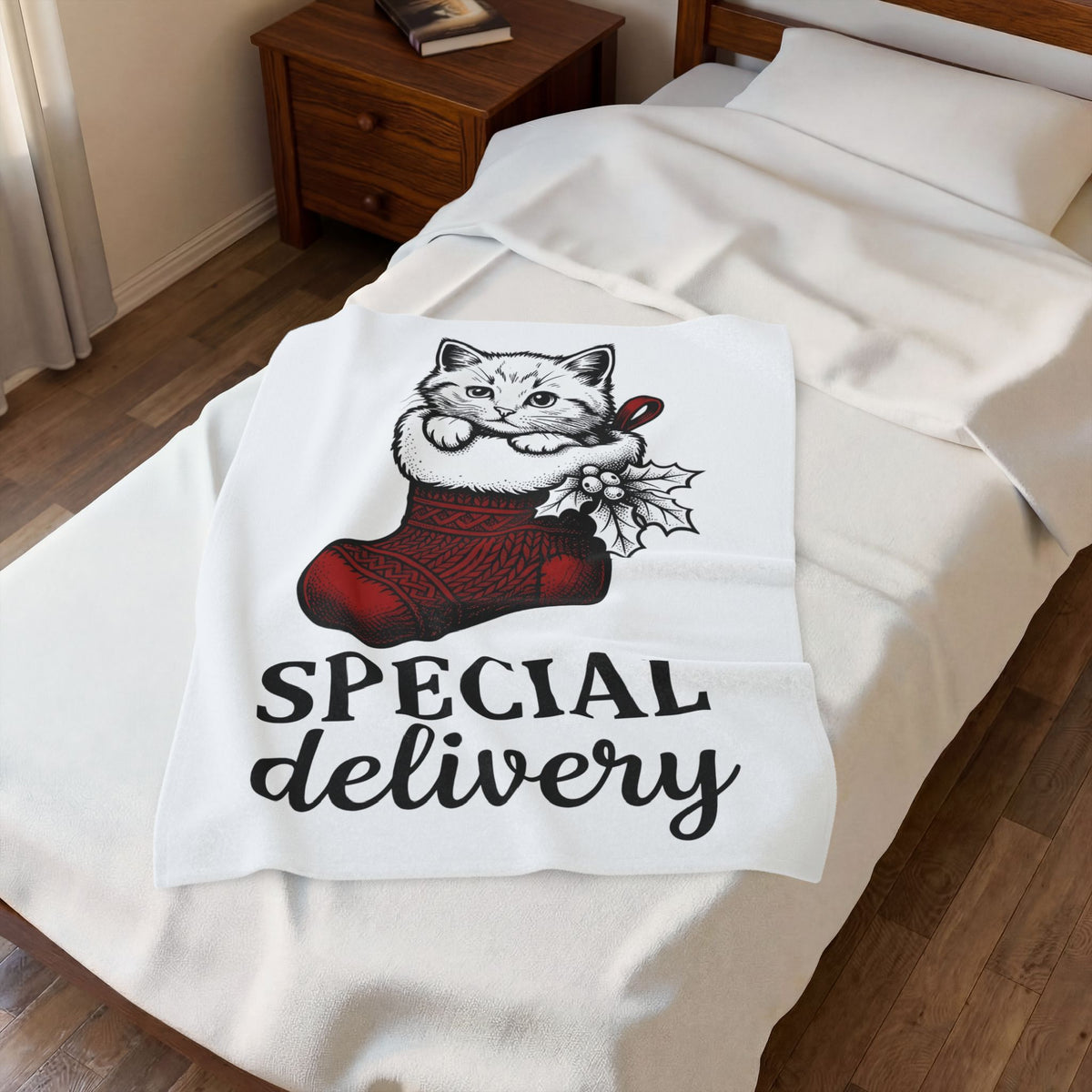 Kitten Stocking Blanket Cat Christmas Gift Women Vintage Blanket Christmas Stocking Blanket Cat Fan Retro Blanket Winter Graphic Hand Drawn Holly