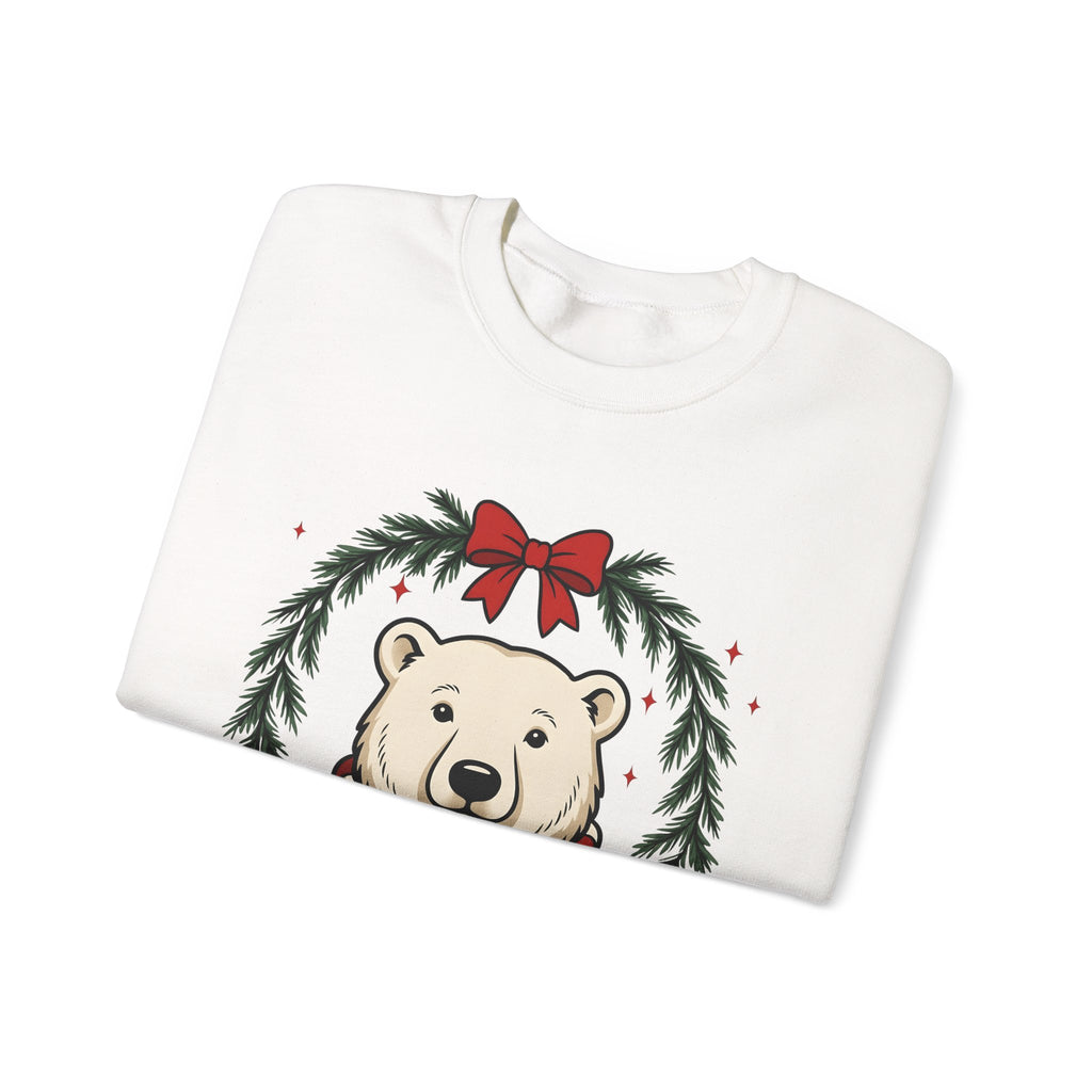 Arctic Bear Sweatshirt Christmas Wildlife Gift Women Comic Sweatshirt Polar Bear Sweatshirt Xmas Fan Cartoon Sweatshirt Animal Graphic Sketch Garland Sweatshirt