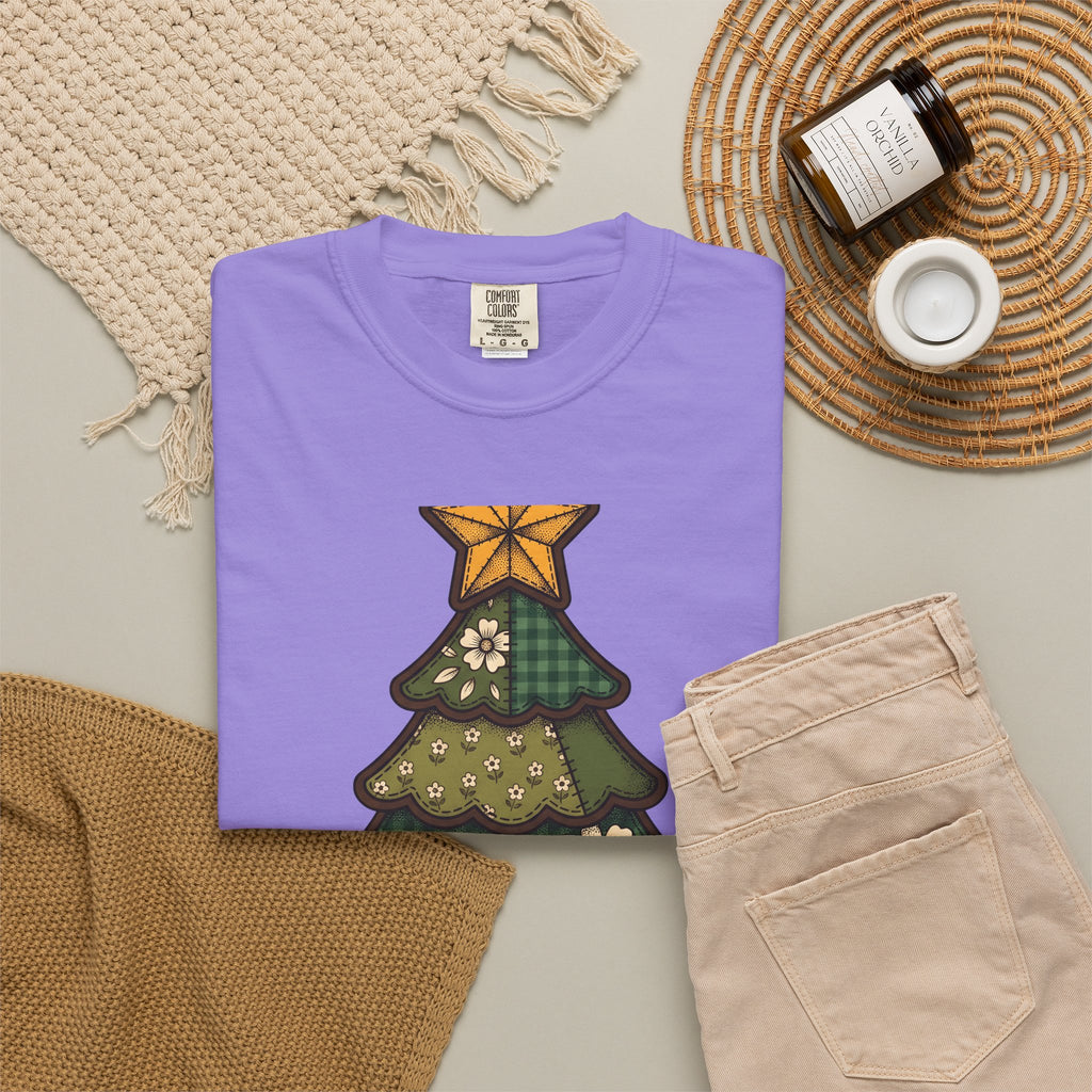 Christmas Tree Christmas Holiday Gift Farmhouse Fir Christmas Fan Rustic Seasonal Vintage Red Bow T-Shirt