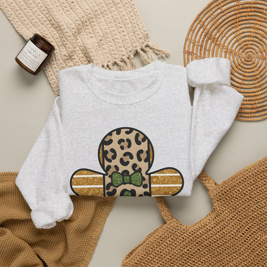 Spotted Gingerbread Animal Xmas Gift Shimmer Gingerbread Man Leopard Fan Glitter Holiday Sweatshirt