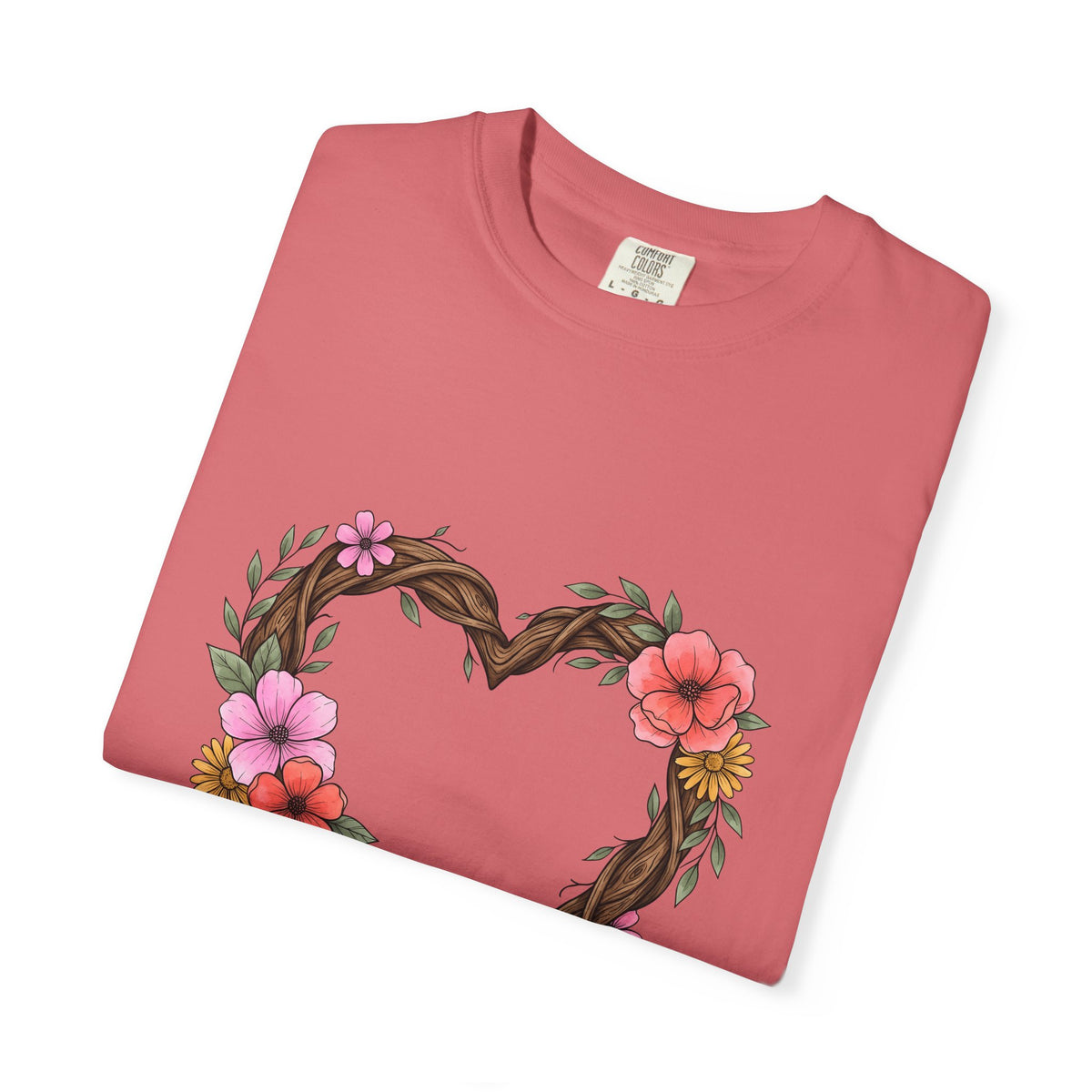 Floral Heart T-Shirt Boho Chic Nature Gift Women Hand Drawn T-Shirt Heart T-Shirt Bohemian Fan Illustrated T-Shirt Environmental Graphic Botanical