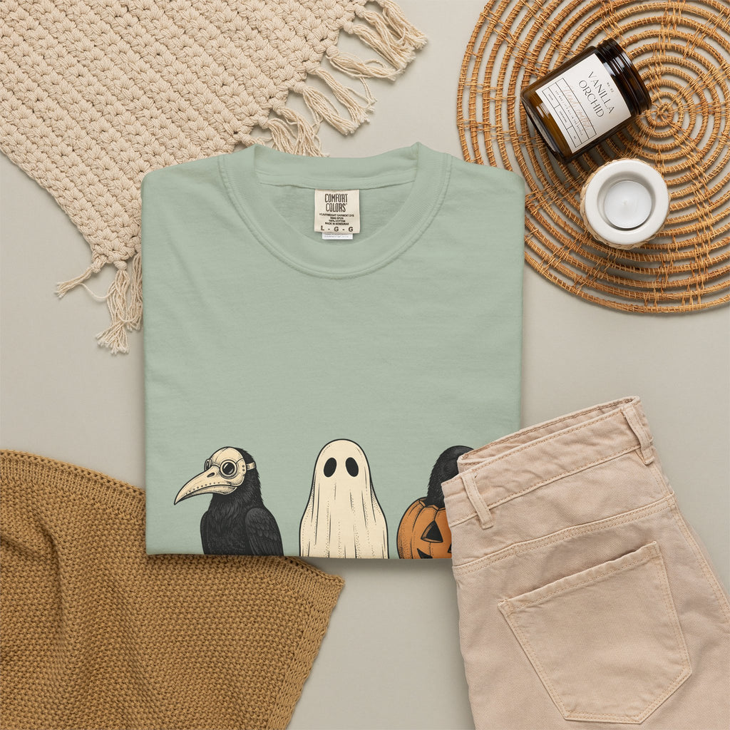 Raven Outfit T-Shirt Halloween Horror Gift Women Retro T-Shirt Crow Outfit T-Shirt Horror Fan Creepy Graphic T-Shirt Sketch Jack-O-Lantern T-Shirt