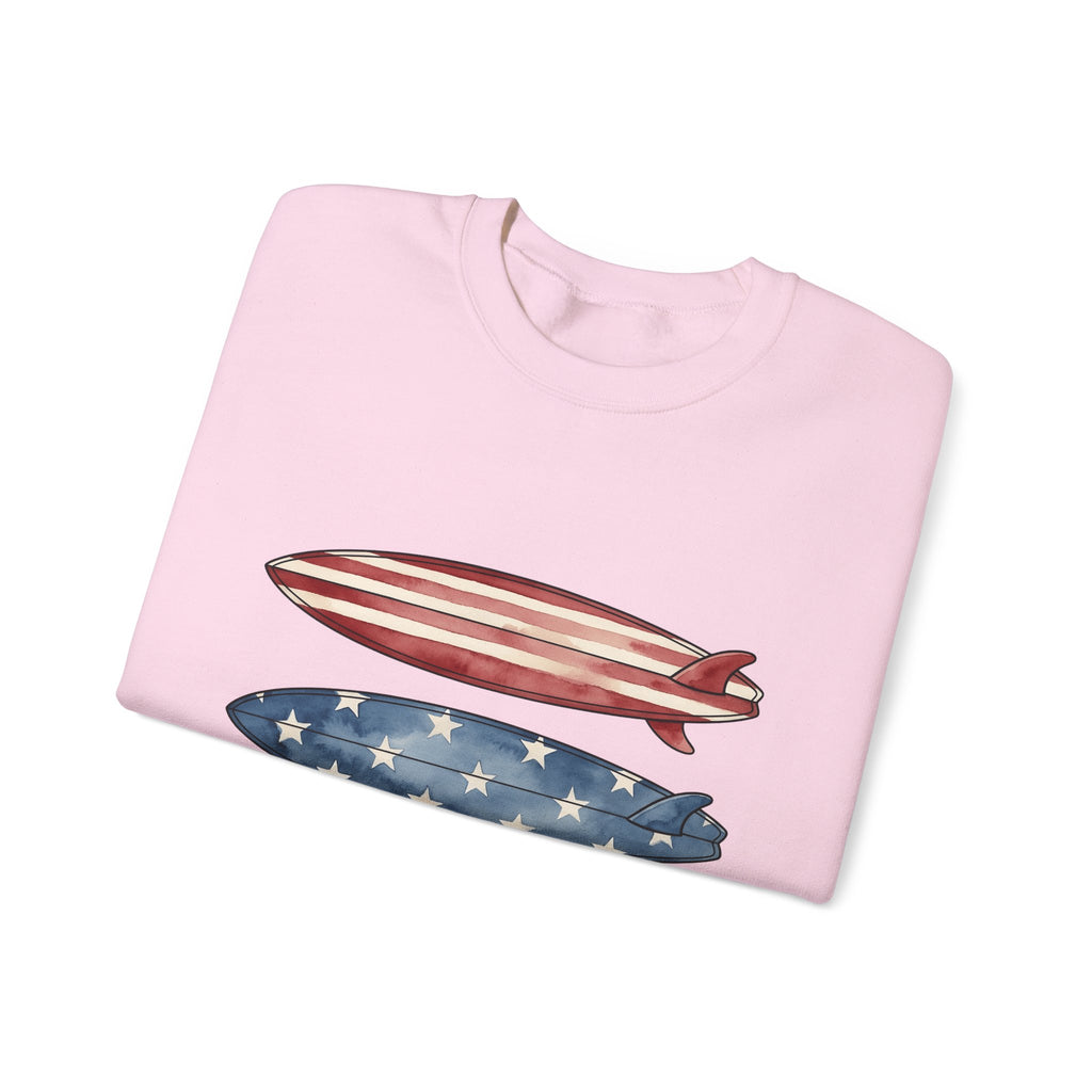American Surfboards Sweatshirt 4th Of July Ocean Gift Women Painting Sweatshirt Surfboard Sweatshirt Independence Day Fan Artistic Sweatshirt Sea Graphic Retro