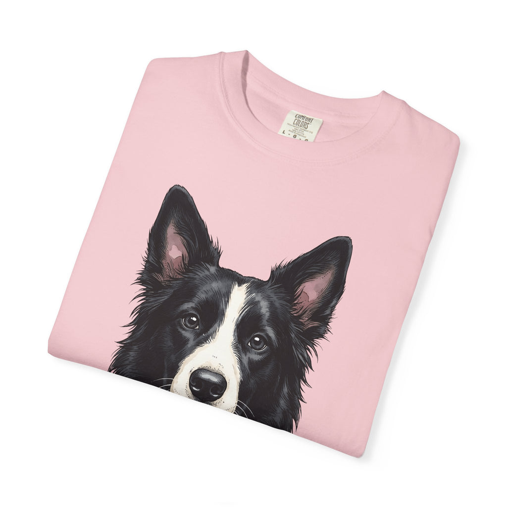 Border Collie Puppy T-Shirt Dog Pets Gift Women Line Art T-Shirt Puppy T-Shirt Dog Fan Collie T-Shirt Animal Graphic Hand Drawn Woven Collar T-Shirt