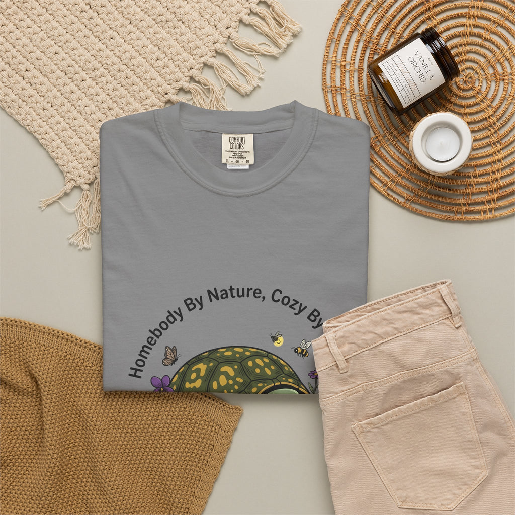 Turtle Cozy T-Shirt Funny Animal Gift Women Whimsical T-Shirt Turtle T-Shirt Humor Fan Cartoon T-Shirt Wildlife Graphic Hand Drawn Flowers T-Shirt