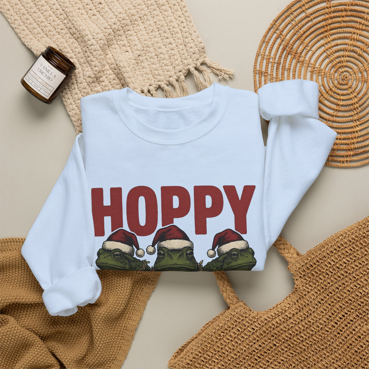 Frog Holiday Hats Christmas Wildlife Gift Hand Drawn Toad Xmas Fan Illustrated Animal Line Sweatshirt