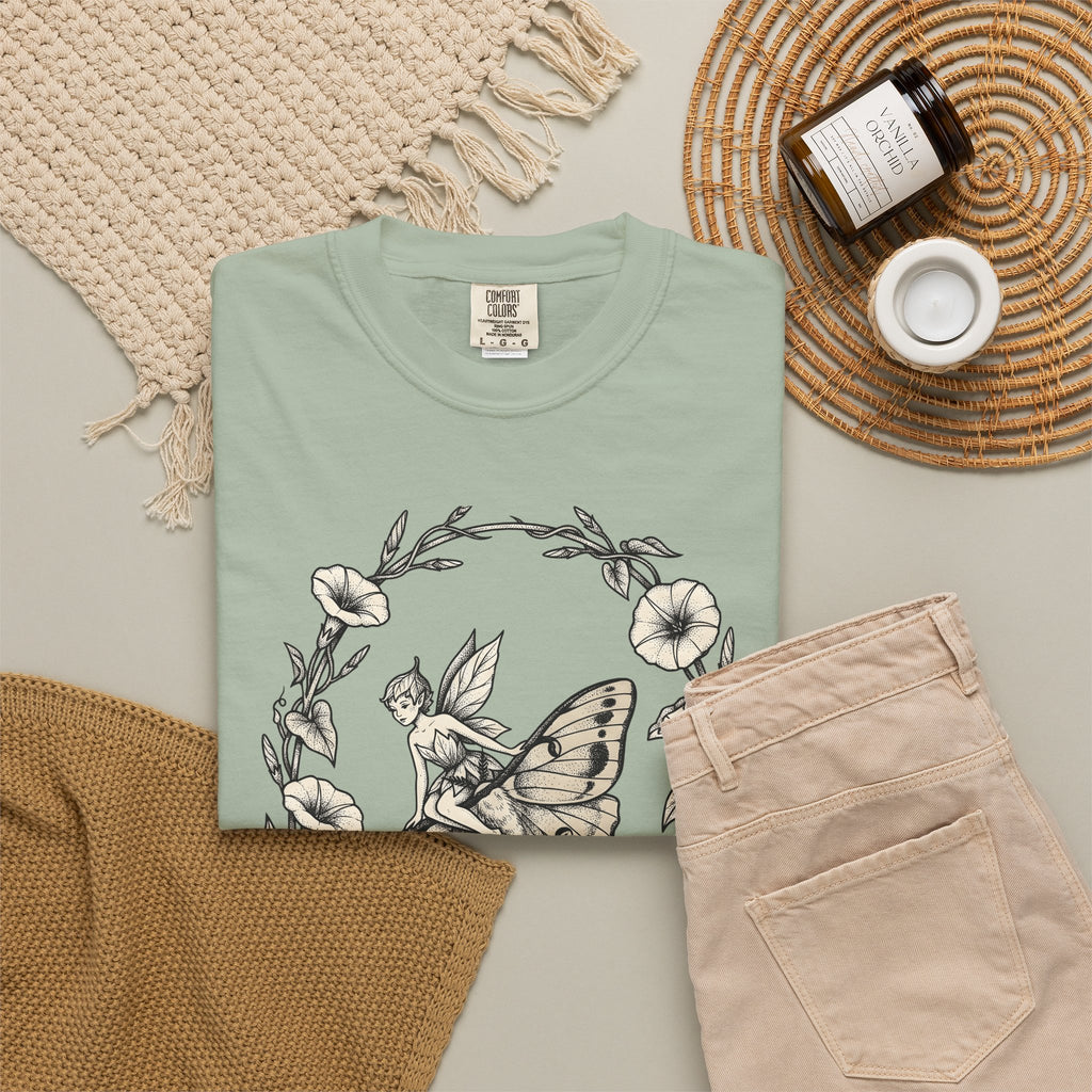 Butterfly Fairy T-Shirt Fairy Mythical Gift Women Nature T-Shirt Fairy T-Shirt Fae Fan Earthy T-Shirt Magical Graphic Antique Wreath T-Shirt