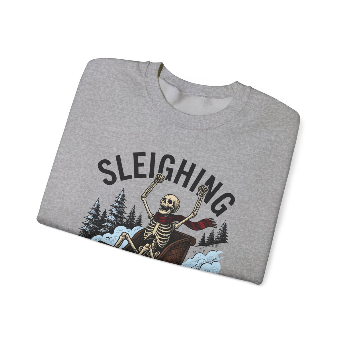 Bone Sleigh Sweatshirt Christmas Comedy Gift Women Shabby Chic Sweatshirt Sleigh Bell Sweatshirt Xmas Fan Distressed Sweatshirt Humor Graphic Doodle Fir Trees
