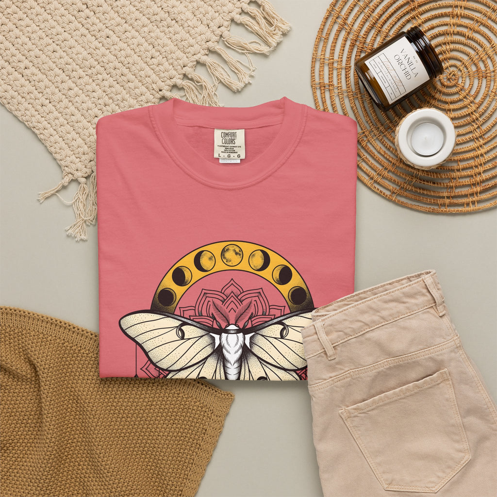Luna Moth T-Shirt Boho Chic Mystical Gift Women Mandala T-Shirt Moon Moth T-Shirt Hippie Fan Sacred T-Shirt Spiritual Graphic Line Art Moon Phases