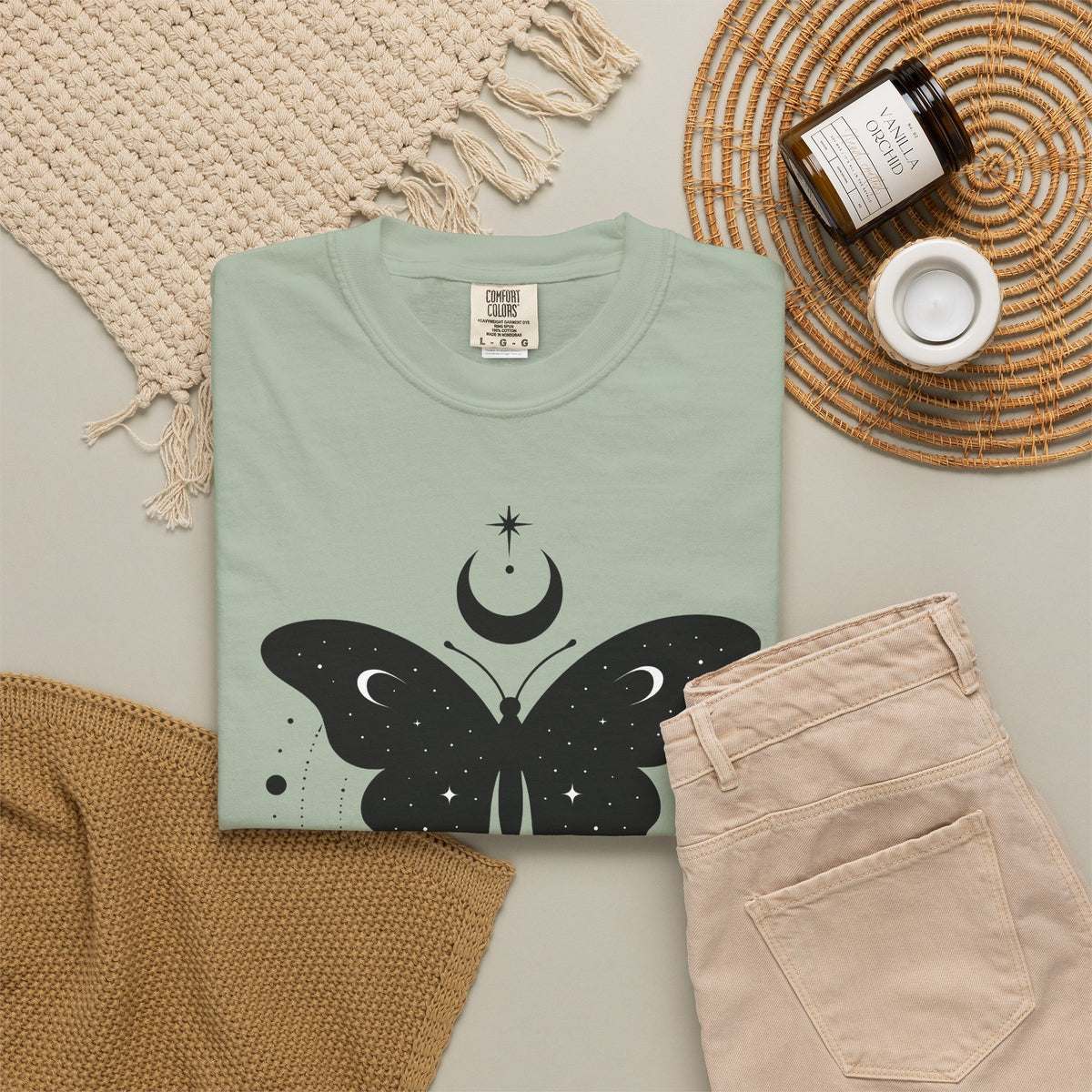 Butterfly Stone T-Shirt Boho Chic Supernatural Gift Women Mystical T-Shirt Rock T-Shirt Bohemian Fan Magical T-Shirt Occult Graphic Sleek Lunar