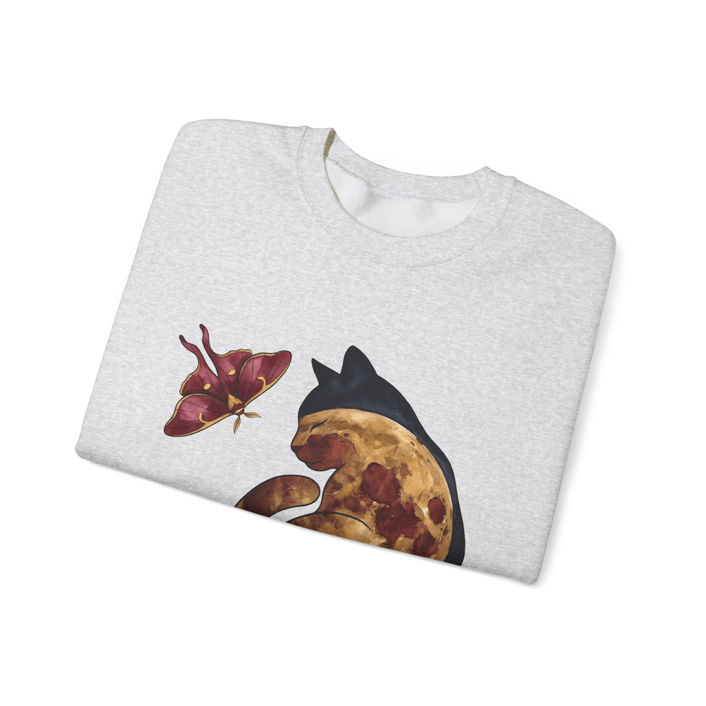 Night Cat Sweatshirt Cat Cosmos Gift Women Paint Sweatshirt Kitty Sweatshirt Cat Fan Artistic Sweatshirt Universe Graphic Galaxy Moth Sweatshirt