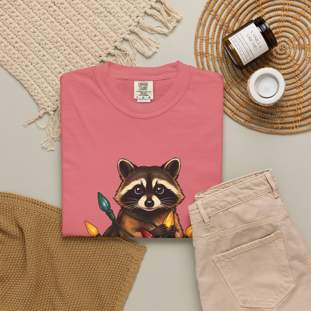 Raccoon Animals Seasonal Gift Playful Trash Panda Wildlife Fan Quirky Christmas Cartoon T-Shirt