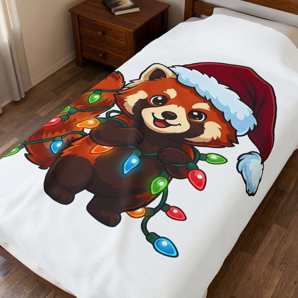 Red Panda Animals Festive Gift Chibi Panda Wildlife Fan Cartoon Holiday Animated Xmas Lights Blanket