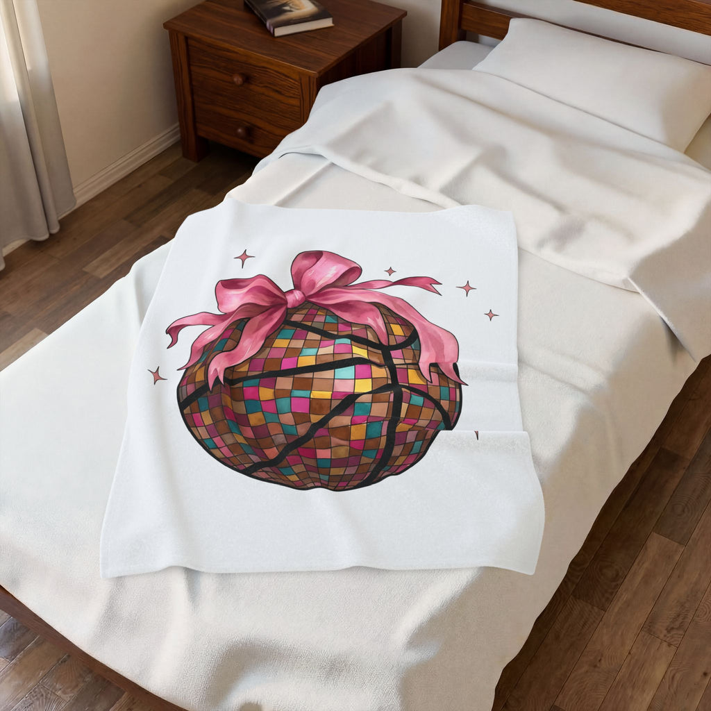 Basketball Disco Ball Blanket Moms Sports Gift Women Whimsical Blanket Disco Ball Blanket Mom Fan Whimsy Blanket Athlete Graphic Watercolor Pink