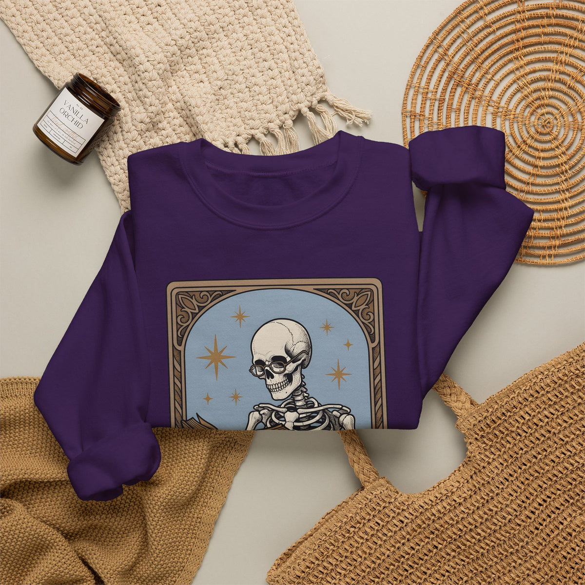 Skeleton Reading Book Sweatshirt Gothic Academic Gift Women Vintage Sweatshirt Skeleton Sweatshirt Dark Fan Retro Sweatshirt Scholar Graphic Tarot Coffee Cup