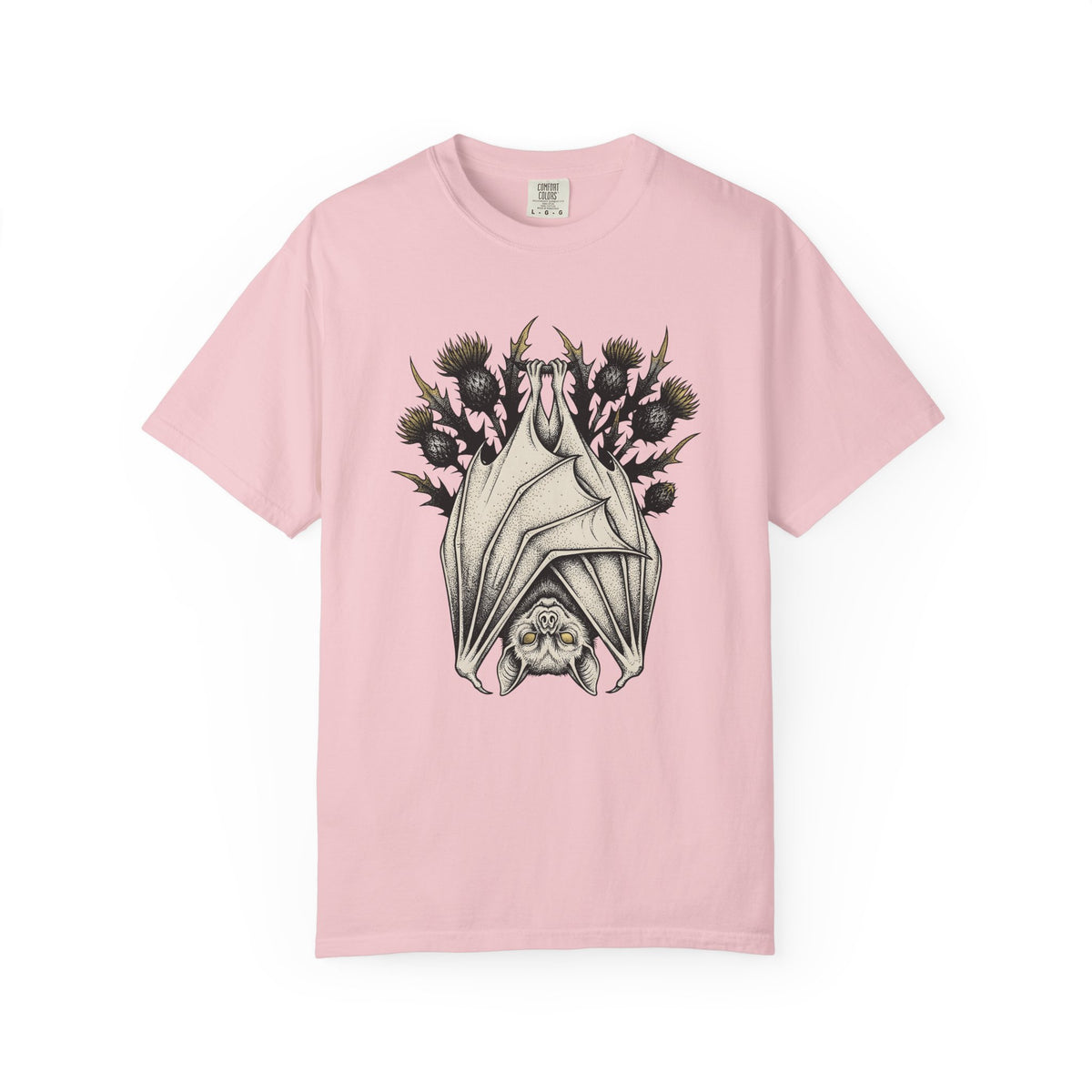 Bat Design T-Shirt Halloween Greenery Gift Women Macabre T-Shirt Bat T-Shirt Horror Fan Dark T-Shirt Foliage Graphic Sketch Bloom T-Shirt